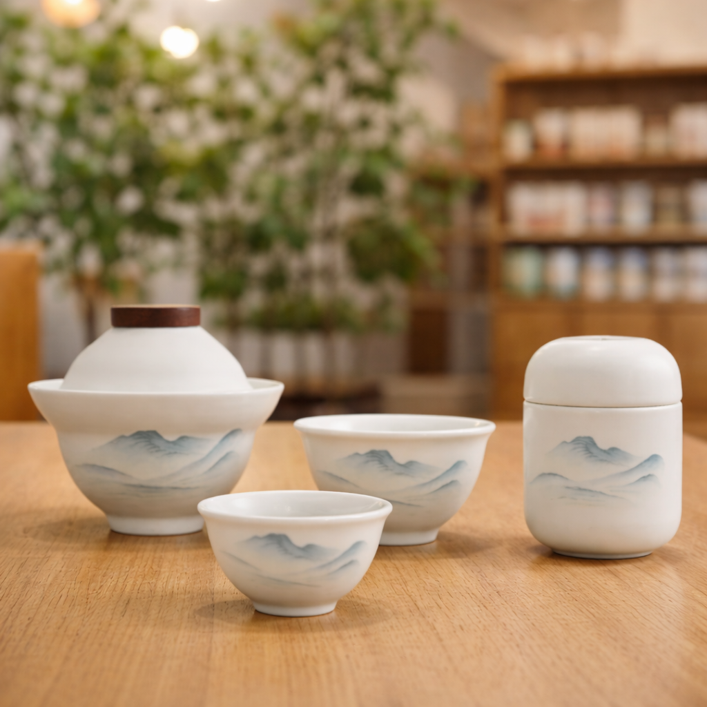 Service à thé portable en porcelaine blanche Subtilsthes